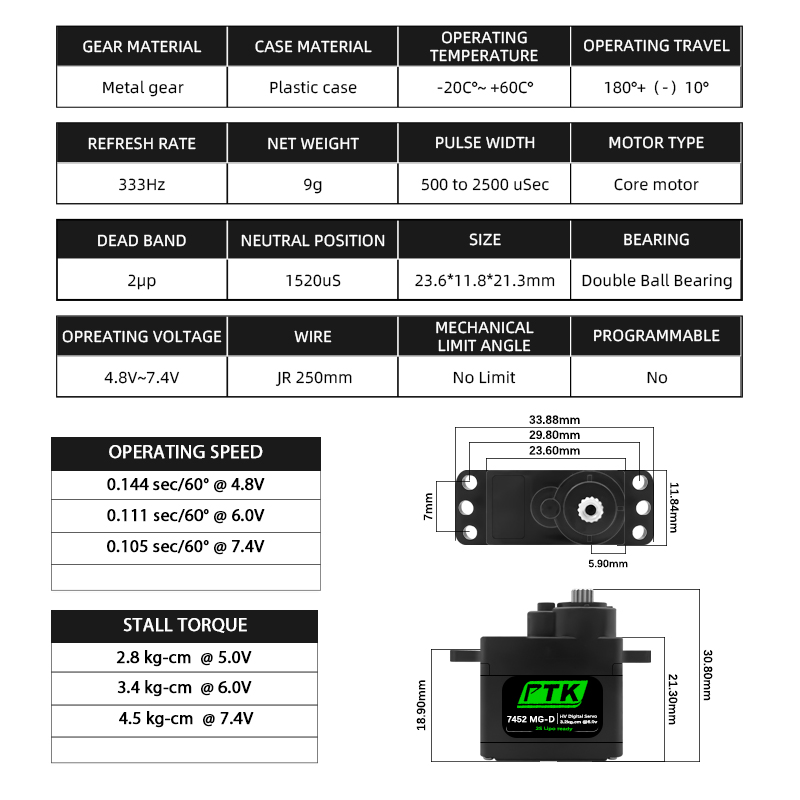 Servo Digital PTK 7452 MG-D 9g - Rc Hobby Model reseña y precio